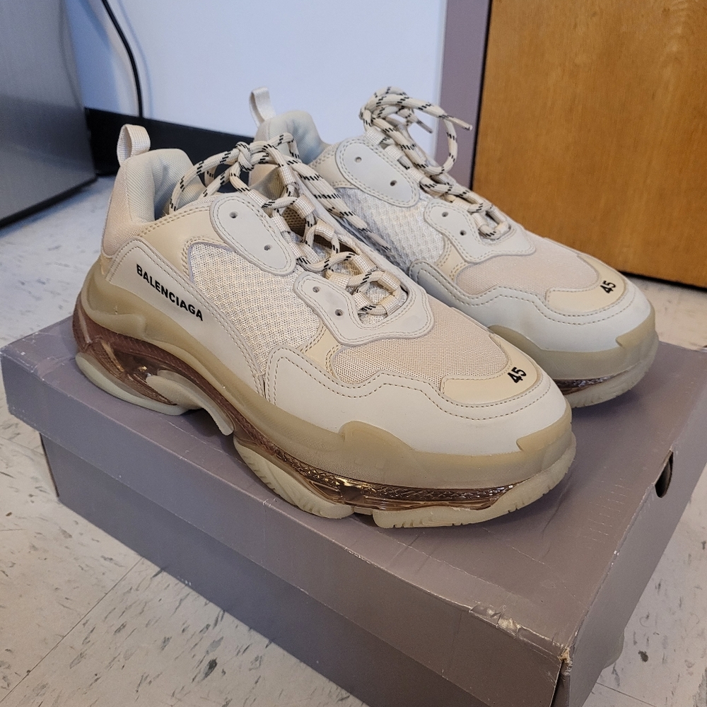 Beige Balenciaga Triples S with Clear Sole